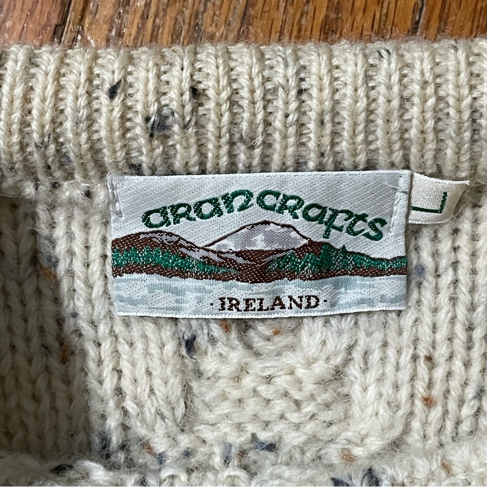 Aran Crafts Cream and Gray Crewneck Sweater - Picture 5 of 6